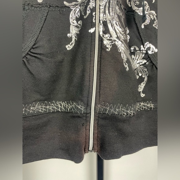 Express Black Y2K 2000s Graphic Print Full Zip Cropped Hoodie Sweater - Picture 3 of 9